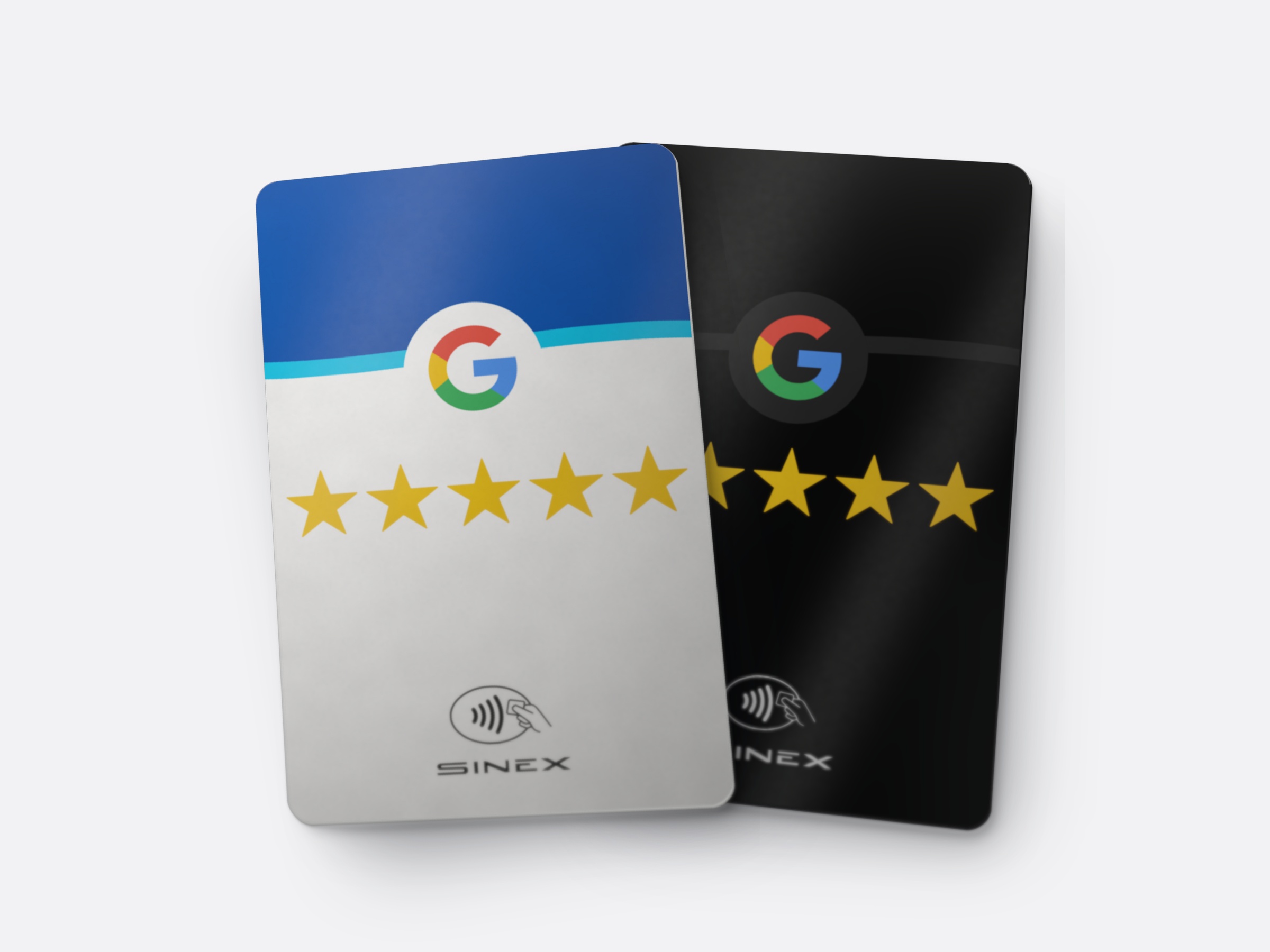 Cartões NFC Sinex de PVC, branco e preto